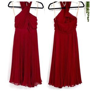 Ali & Jay Pleated‎ Halter neck Chiffon MIDI Dress Fit & Flare Red XS